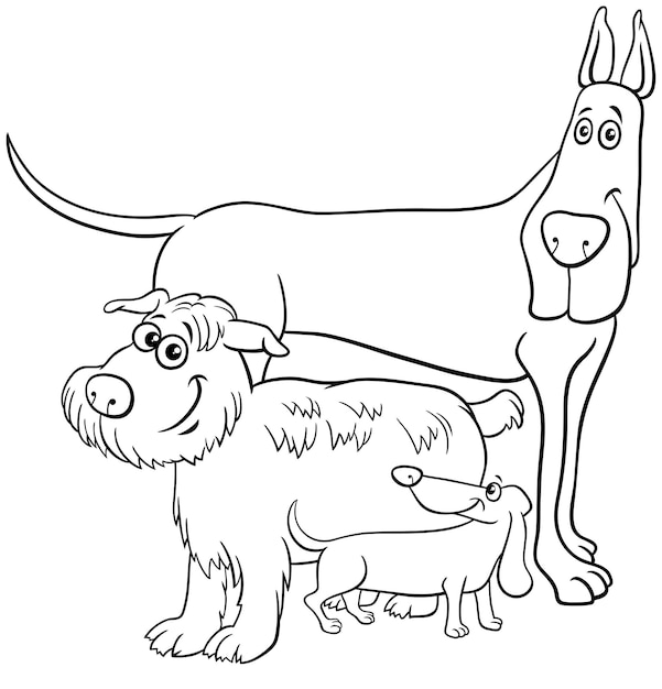 Three different cartoon dogs characters coloring page