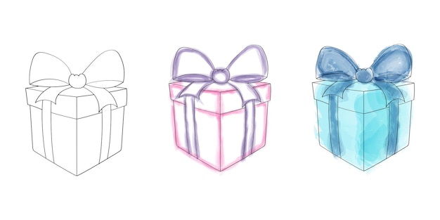 Vector three different colored boxes with bows