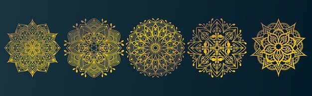 바닥에 연꽃이라는 단어가 있는 만다라의 세 가지 다른 디자인.