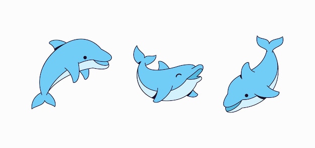 Three different position dolphins cartoon illustration vector