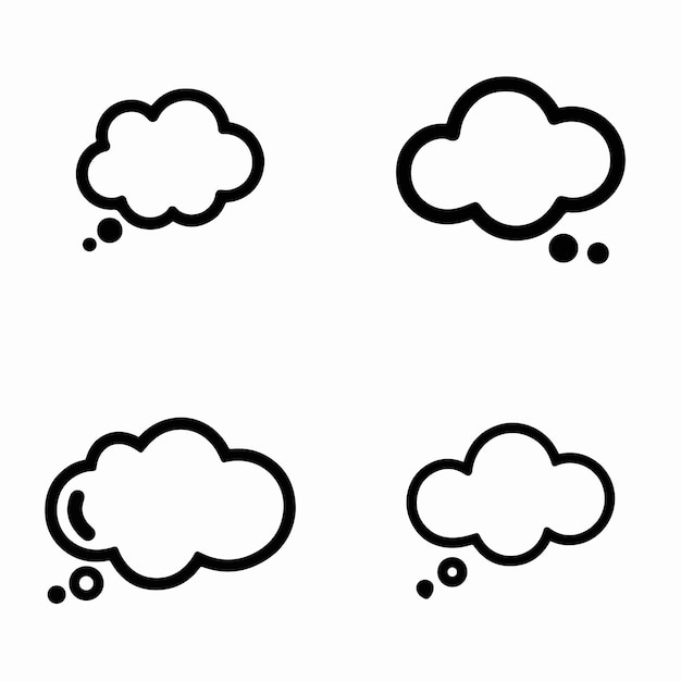 3つの異なる形状の雲と 1つの言葉の泡