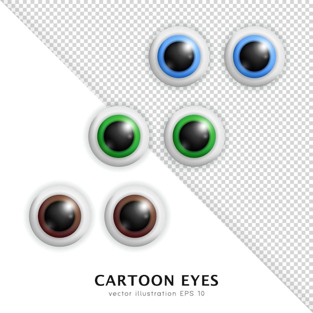 Three dimensional brown, green and blue eyes. 3d human eyeballs