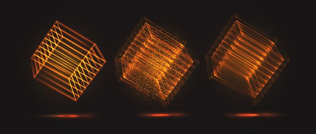 a three-dimensional cube of luminous lines. abstract vector set