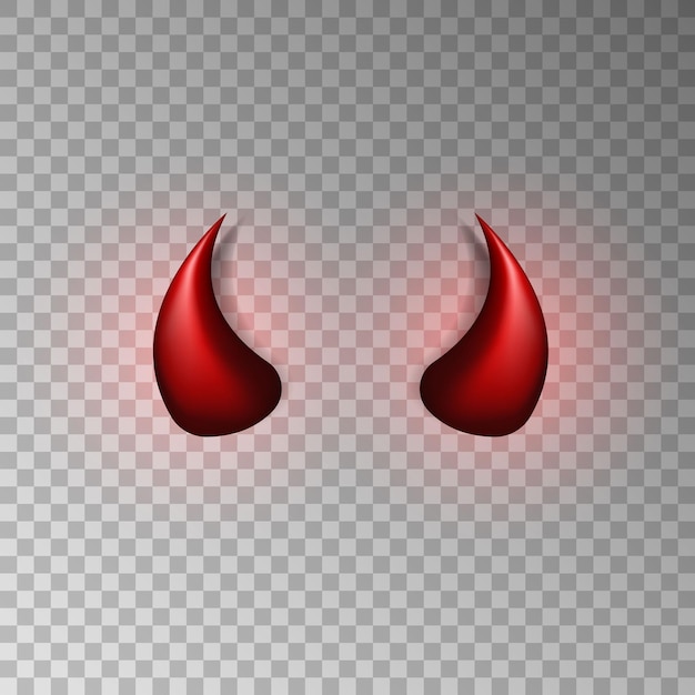 Three dimensional devil horns Red glossy daemon horns on transparent background Satan decoration