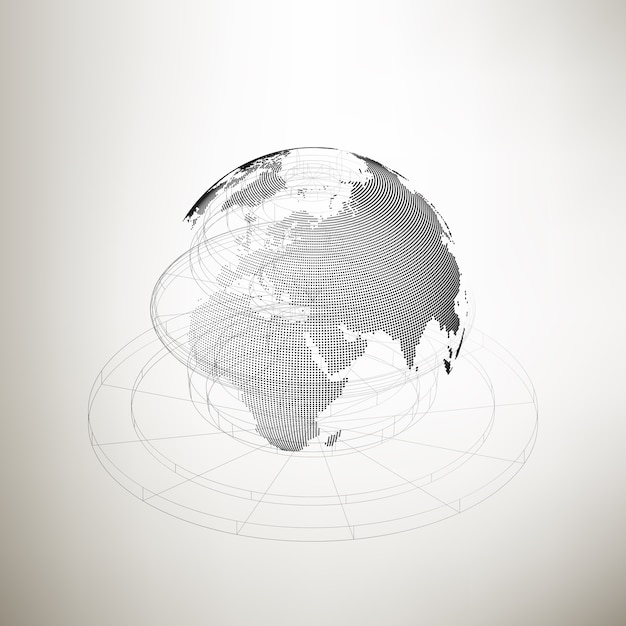 Three-dimensional dotted world globe