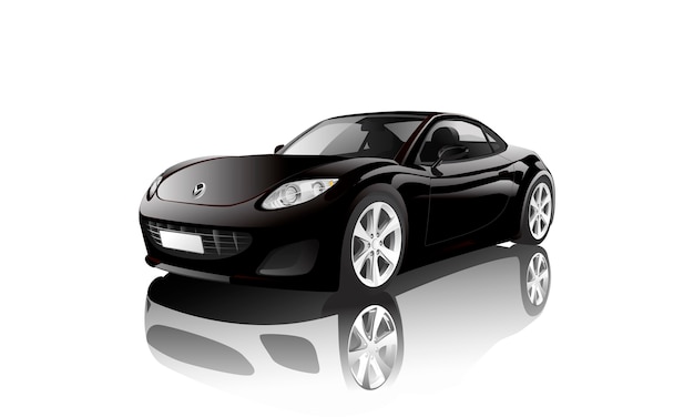 Vector three dimensional image of black car isolated on white background