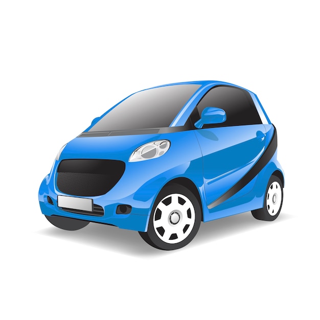 Vector three dimensional image of blue car isolated on white background