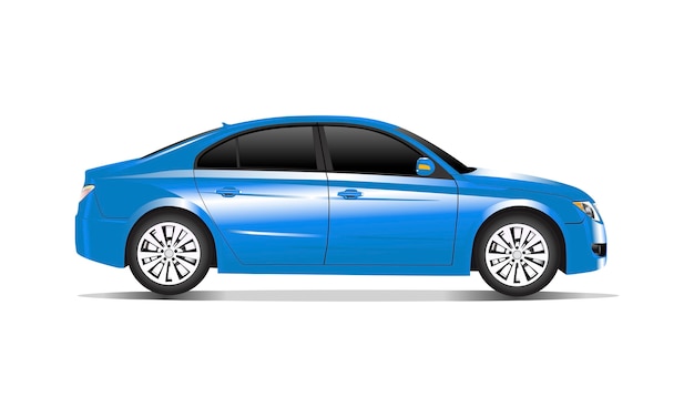 Трехмерное изображение синего автомобиля, изолированных на белом фоне