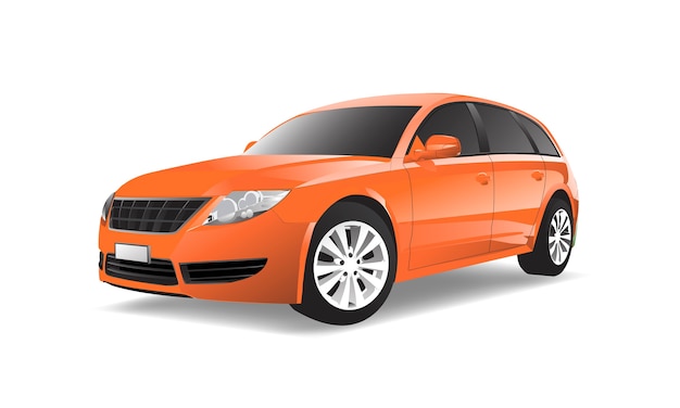 Three dimensional image of orange car isolated on white background