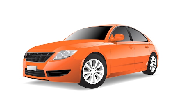 白い背景に隔離されたオレンジ色の車の三次元イメージ