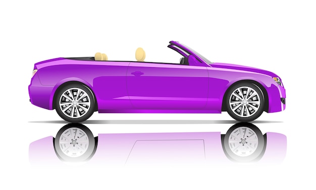 Three dimensional image of purple car isolated on white background