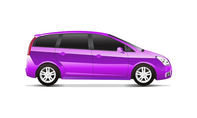 Three dimensional image of purple car isolated on white background