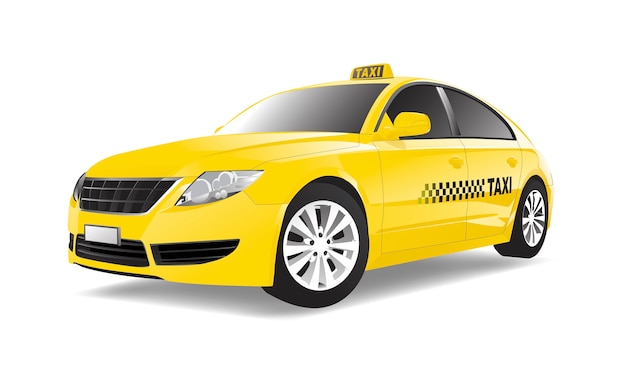 Vettore immagine tridimensionale dell'automobile del taxi isolata su fondo bianco