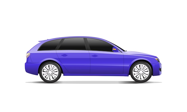 Immagine tridimensionale dell'automobile viola isolata su fondo bianco