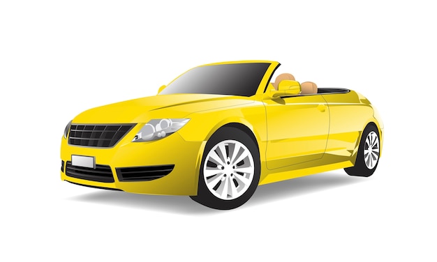 Vector three dimensional image of yellow car isolated on white background