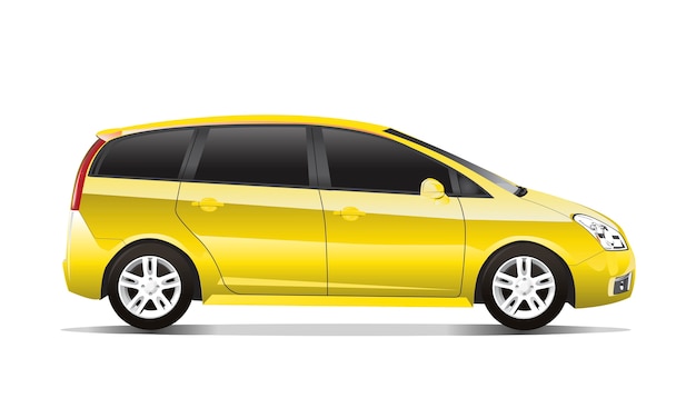 Three dimensional image of yellow car isolated on white background