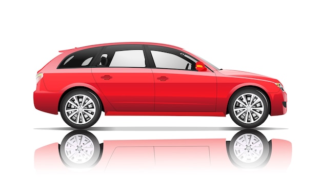 Three dimensional red car isolated on white background