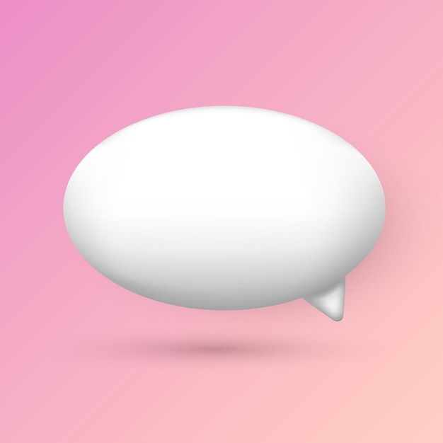 Three dimensional white round chat bubble sign isolated on pink background. 3D vector speech cloud