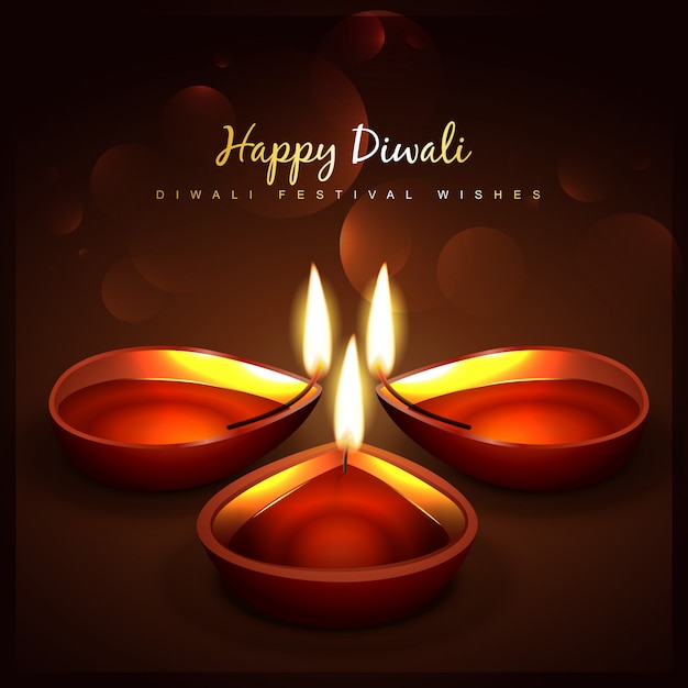 Vector three diya for diwali festival background