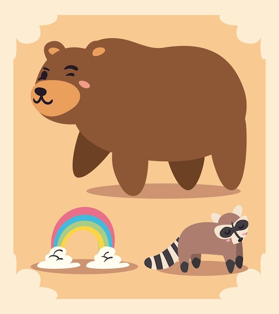 Vector three doodles animals items