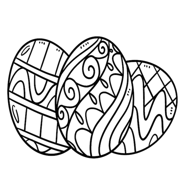 Vector three easter eggs isolated coloring page for kids