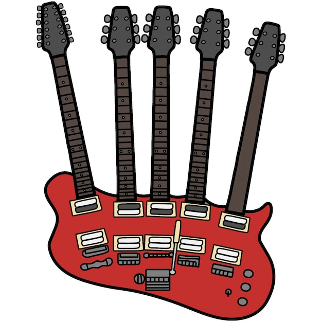 Vector three electric guitars with a red body and black heads