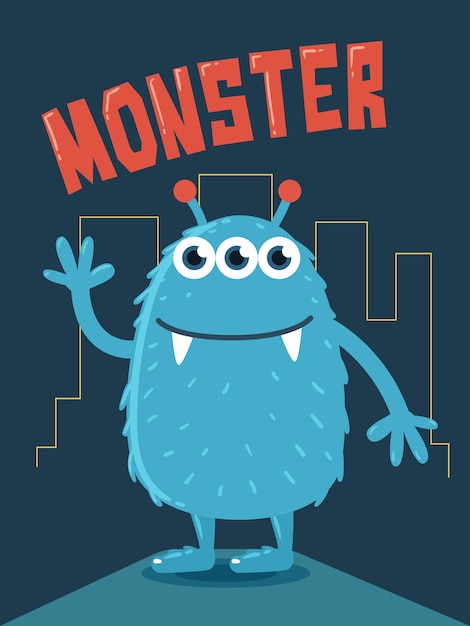 Vector three eyed monster in the city