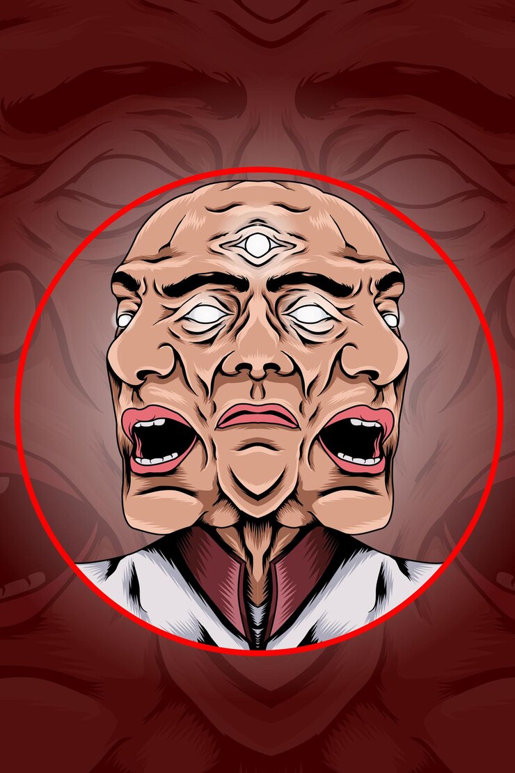 Vector three faced grandpa vector illustration