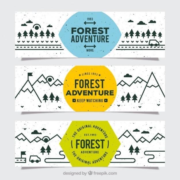 Vector three fantastic banners of forest adventure