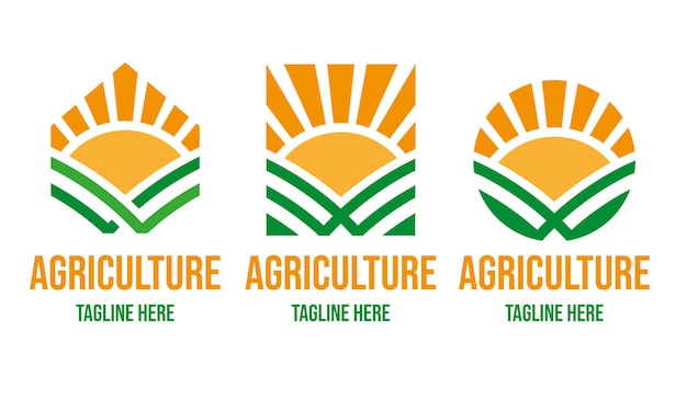 흰색 배경에 필드 그림에 un 설정이 있는 3개의 농장 또는 농업 로고