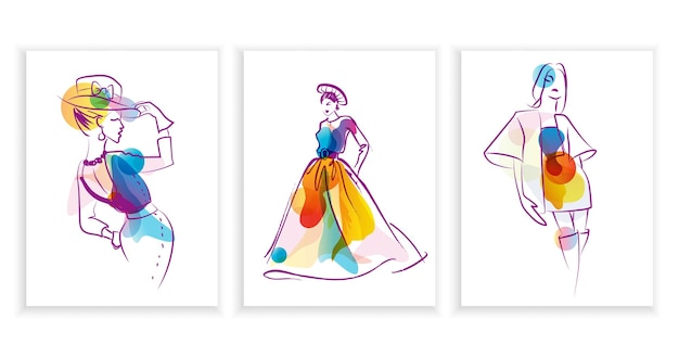 три модные цветные картины на стену с девушками и красками