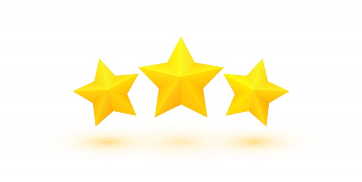 Vector three fat golden stars with shadows.  excellent quality rating. 