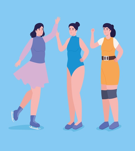 Three female athletes characters