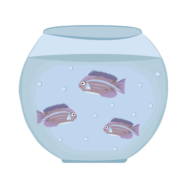 Three fish in an aquarium, colorful illustration