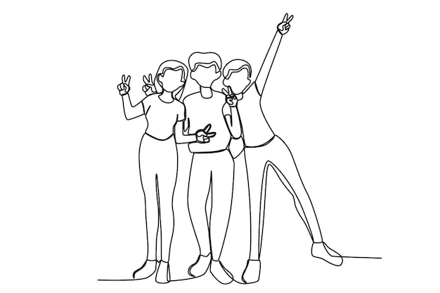 Three friends are posing friendship day oneline drawing