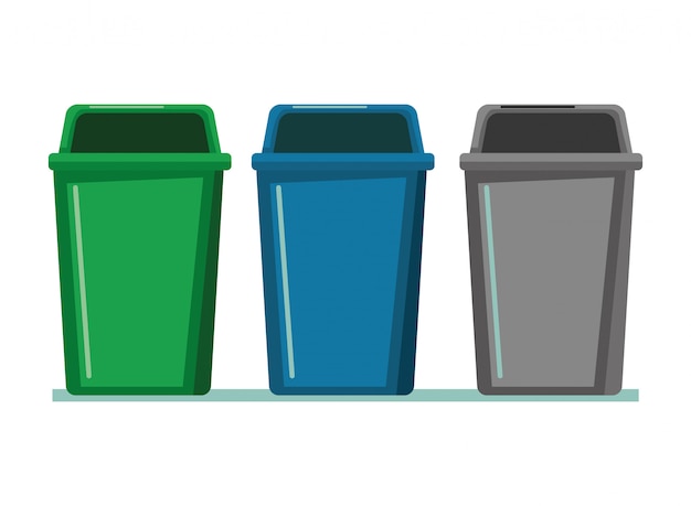 Vector three garbage can icon cartoon