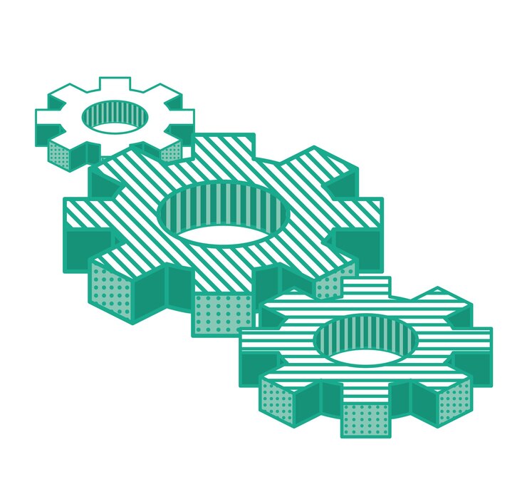 Vector three gears isolated on white teamwork concept