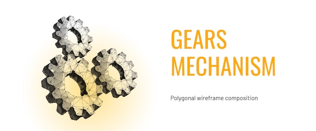 Three gears. Low poly wireframe