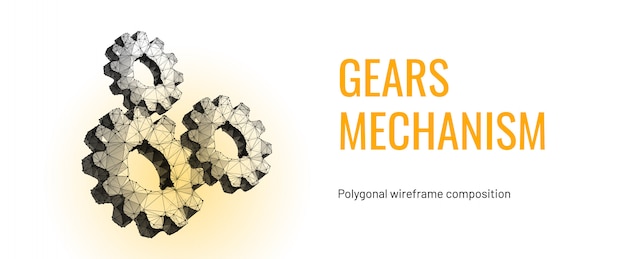 Three gears. low poly wireframe