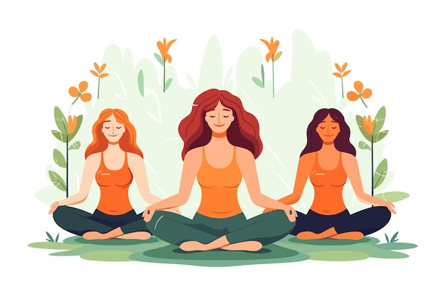 Three girls doing illustration international yoga day yoga day banner yoga day background