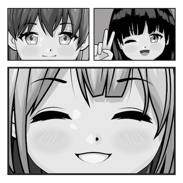 Three girls monochrome anime
