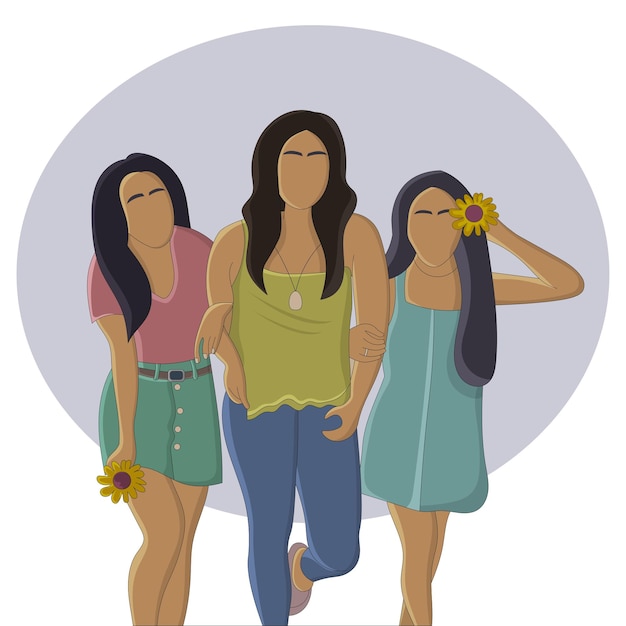 Vector three girls posing flat design