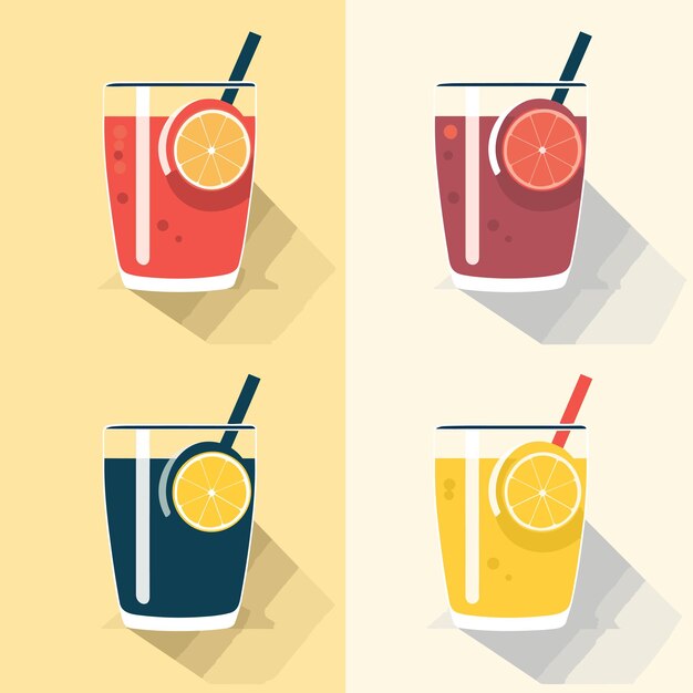 Three glasses of different types of drinks