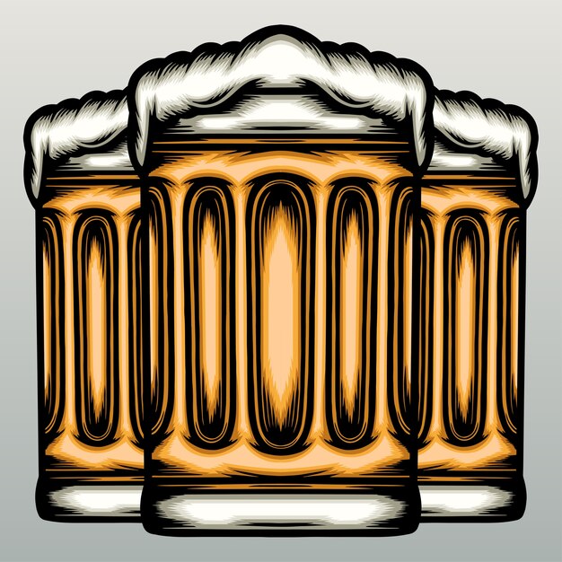 ベクトル 手描きのビール3杯