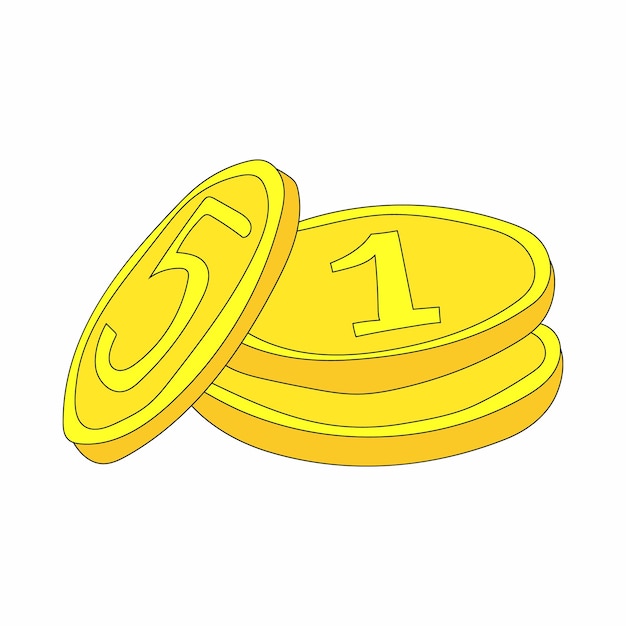 Three gold coins icon in cartoon style on a white background