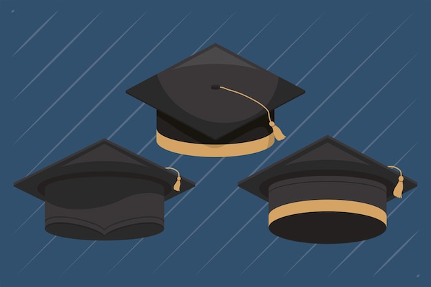 Three graduation hats