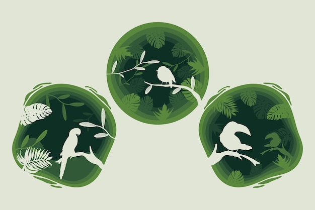 Vector three green paper cut icons