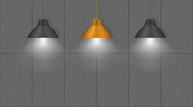 Вектор Три подвесных светильника у стены элегантные винтажные светильники для интерьера черные и золотые бронзовые цвета