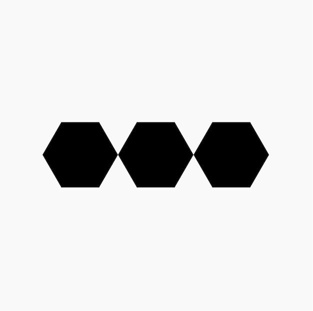 Three hexagons in on line vector. black hexagons icon.