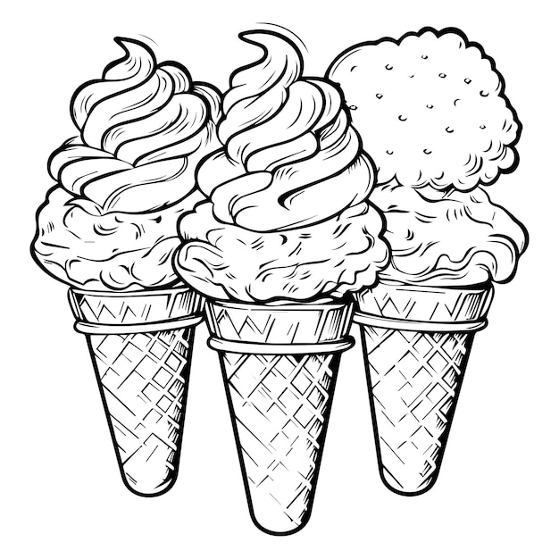 Vector three ice cream coloring pages